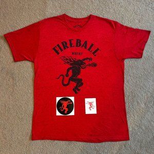 Fireball T-Shirt, Lg, Red Mottled Color,  Excellent Cond. Sticker,Tattoo Free